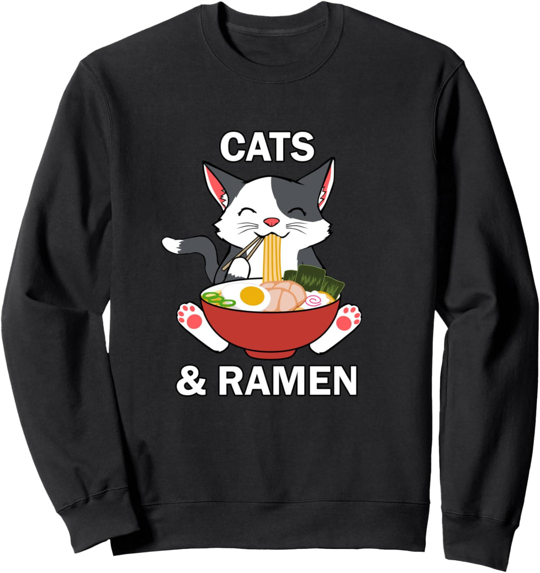 Niedliche Katze und Ramend Nudeln Japanisches Kätzchen Sweatshirt