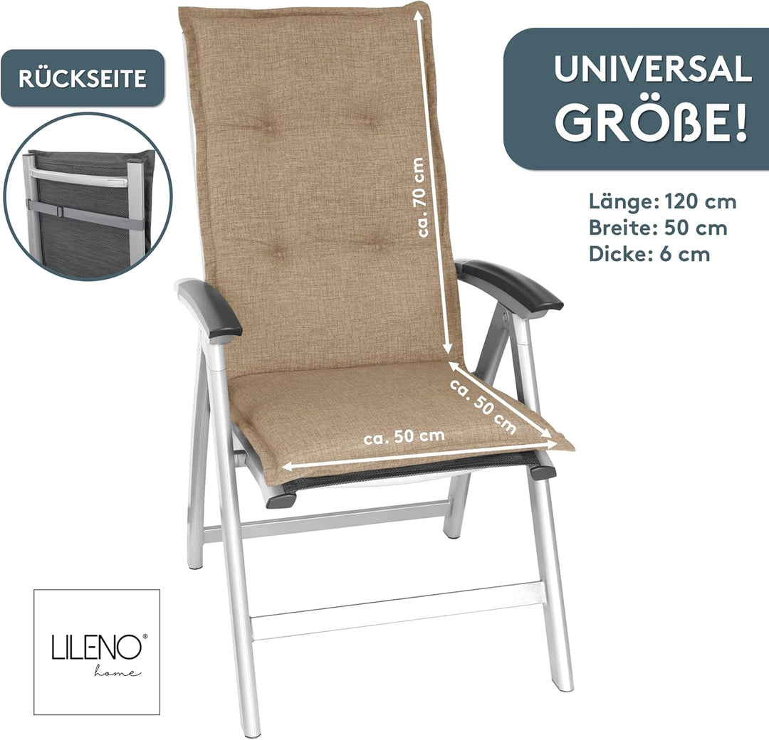 LILENO HOME Gartenstuhl Auflagen als [2er Set - Hochlehner] in Hellbraun - Bequeme Liegen als Sitzau