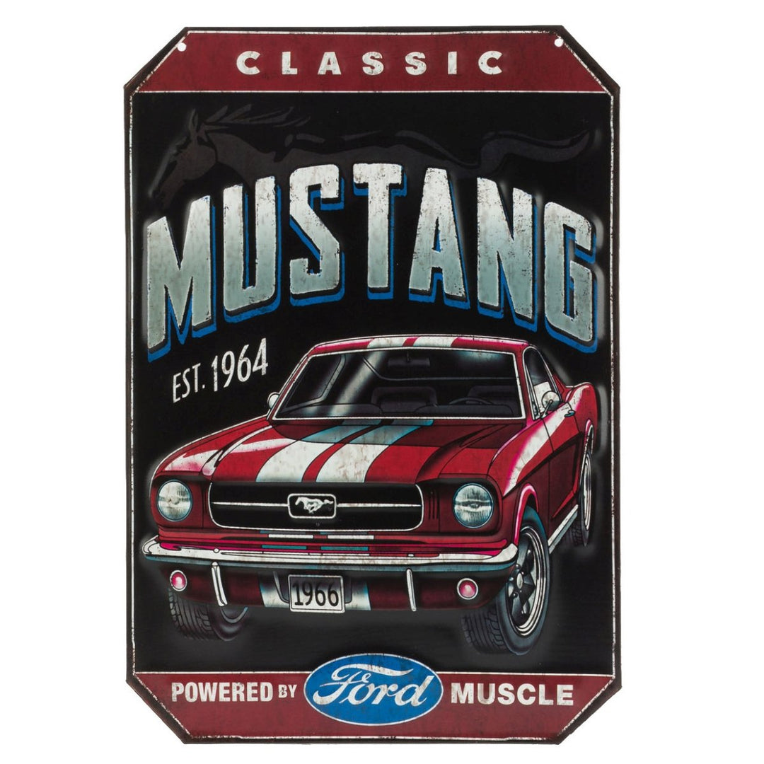 Open Road Brands Ford Classic '66 Mustang Blechschild mit Prägung schwarz/red, schwarz/red