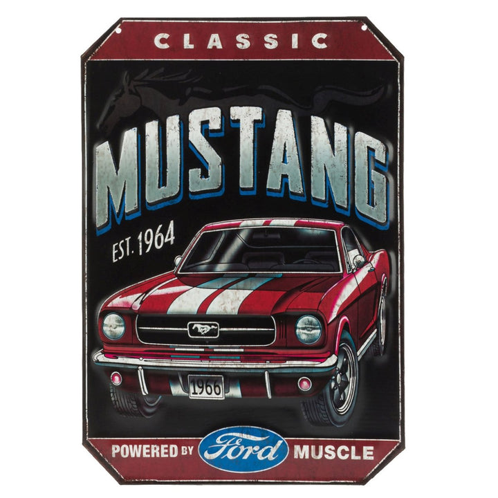 Open Road Brands Ford Classic '66 Mustang Blechschild mit Prägung schwarz/red, schwarz/red
