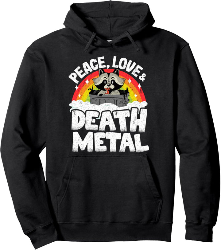 Peace Love & Death Metal Waschbär Kinder Band Metal Rainbow Pullover Hoodie