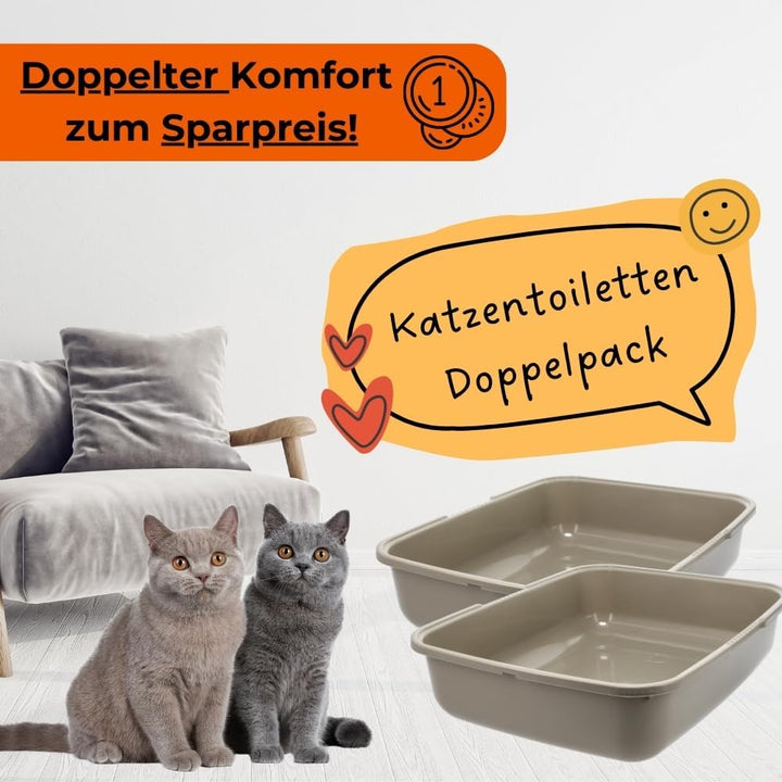2er Set Katzenklo XL Katzentoilette offen ohne Deckel Katzen Schalentoilette Klo Toilette Zubehör Do