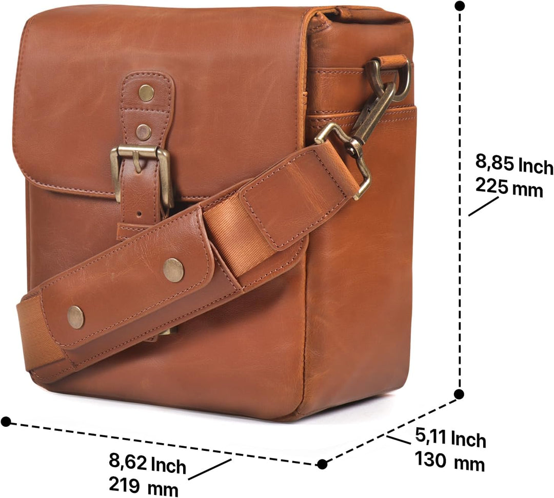 MegaGear MG1522 Kameratasche - Kuriertasche aus Leder für Spiegellose, Sofortbild - und DSLR Kameras