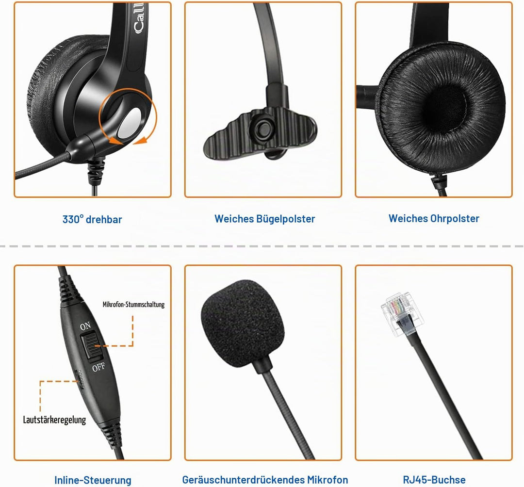 RJ45 Headset Telefon mit Mikrofon Noise Cancelling &amp; Quick Disconnect Kabel, Mono Festnetztelefon Ko