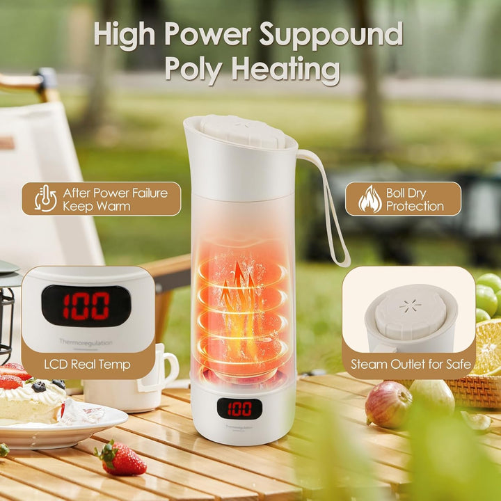 Reise Wasserkocher Klein 400ML,Tragbarer Reisewasserkocher mit Temperatureinstellung-304 Edelstahl-4