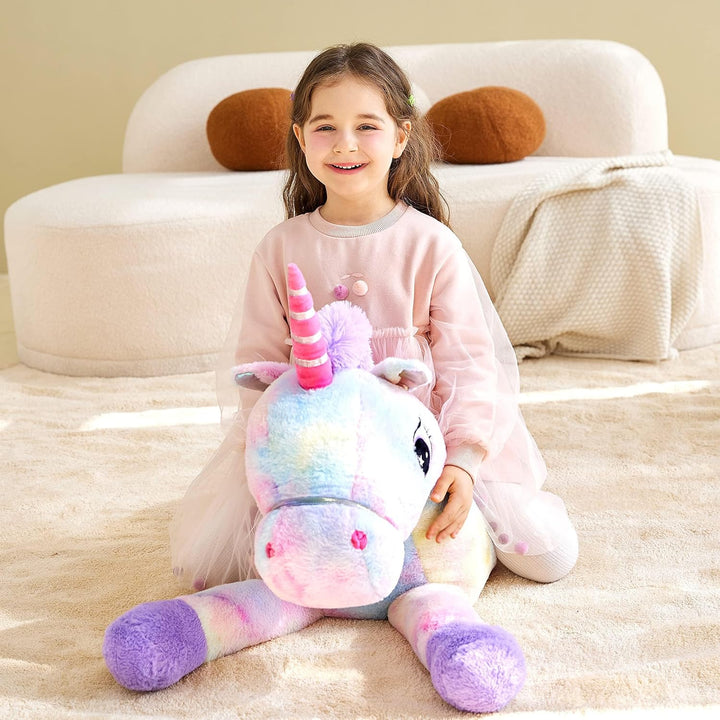 IKASA Gross Einhorn Stofftier Riesen Kuscheltier,110cm Gross Plüschtier Riesige Flauschige Weich Jum