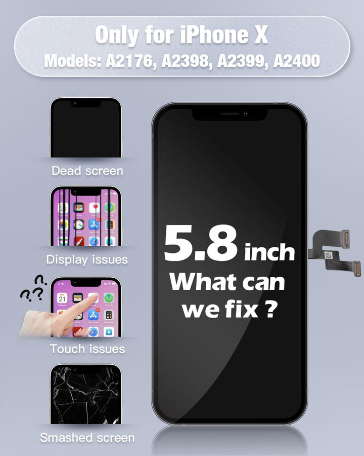 GULEEK Display für iPhone X,5.8" LCD Ersatz Bildschirm Touchscreen Digitizer Display Komplett Ersatz