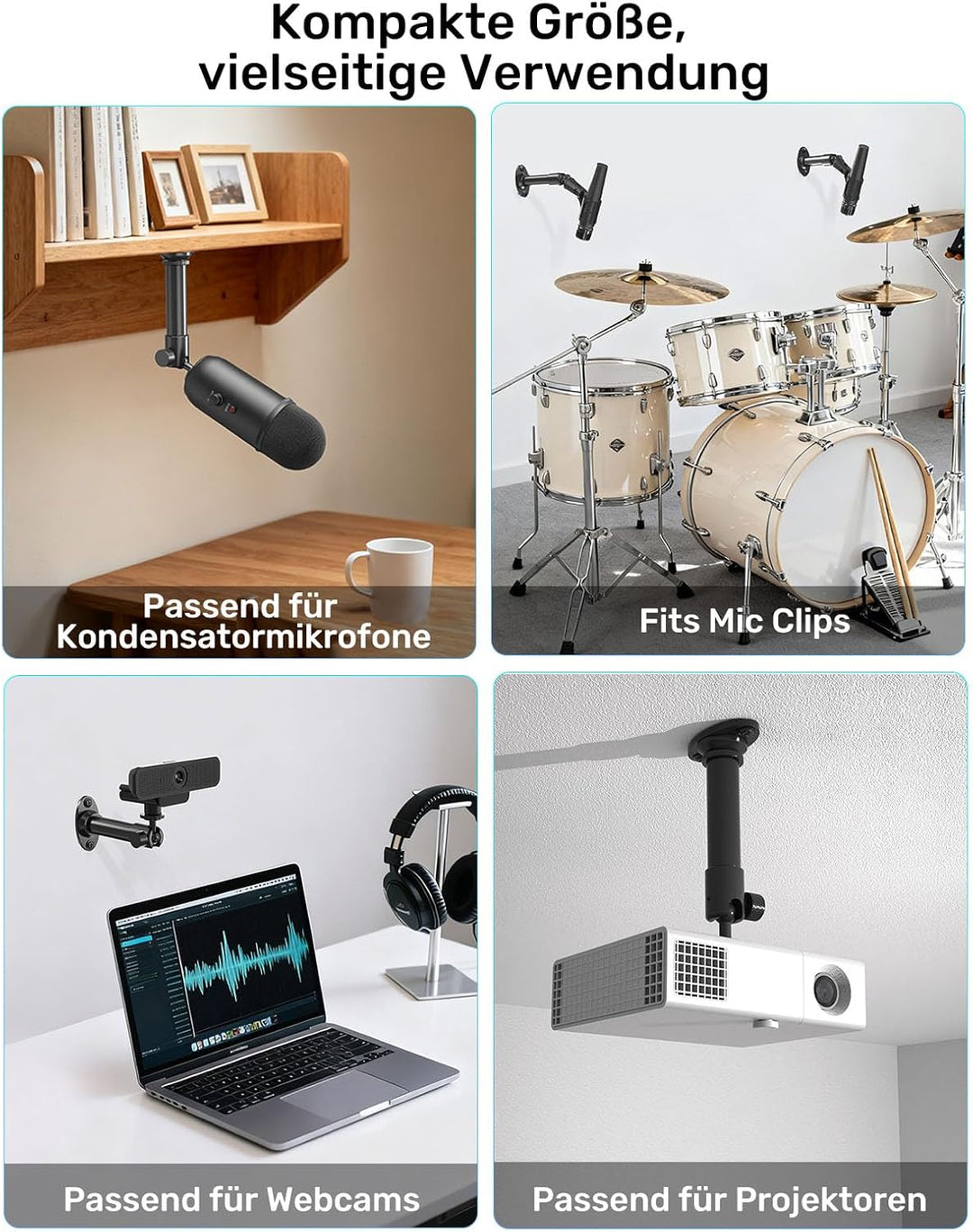 Mikrofon-Wandhalterung mit Kugelkopf – 180° und 360° Schwenkbar, 5/8„-27 Mikrofonflanschhalterung mi