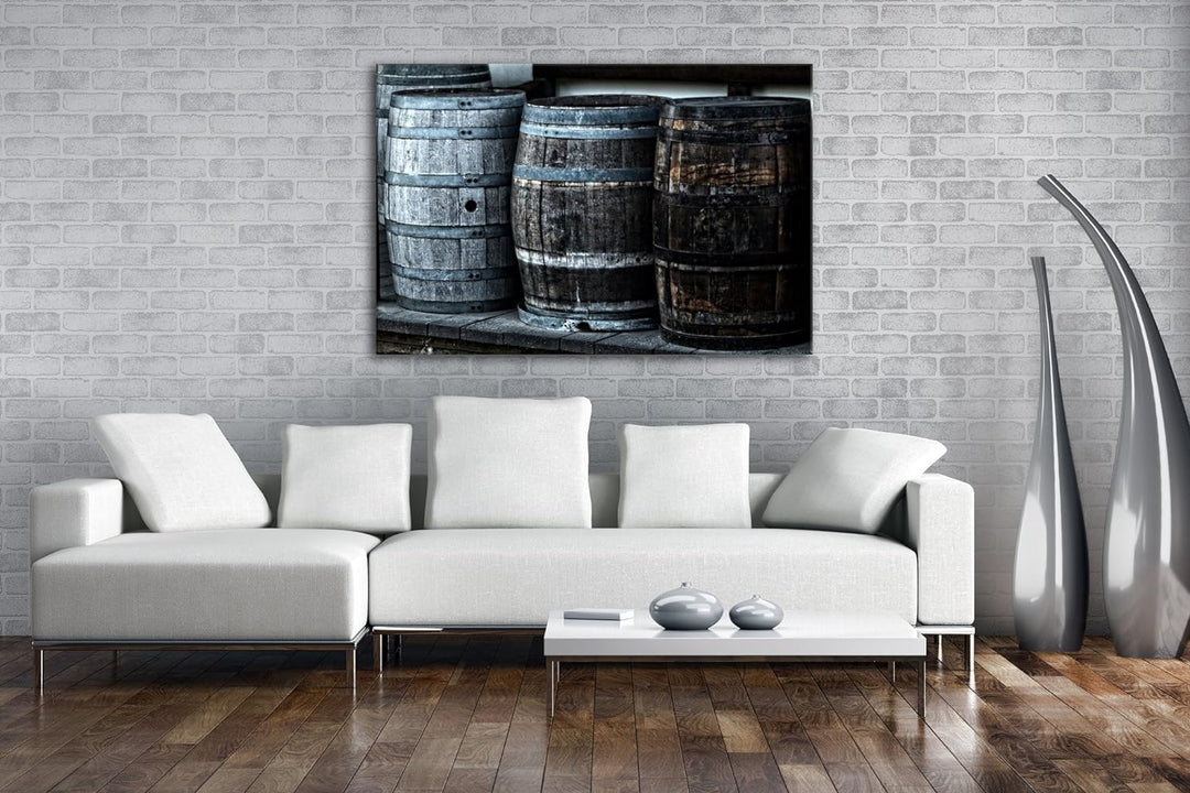 deyoli alte Holzfässer mit Wein im Format: 80x60 als Leinwandbild, Motiv fertig gerahmt auf Echtholz