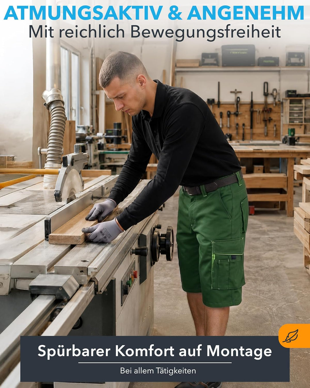 TMG | Arbeitsshorts für Herren, Kurze Arbeitshose mit Werkzeugtasche, robust &amp; strapazierfähig, Carg