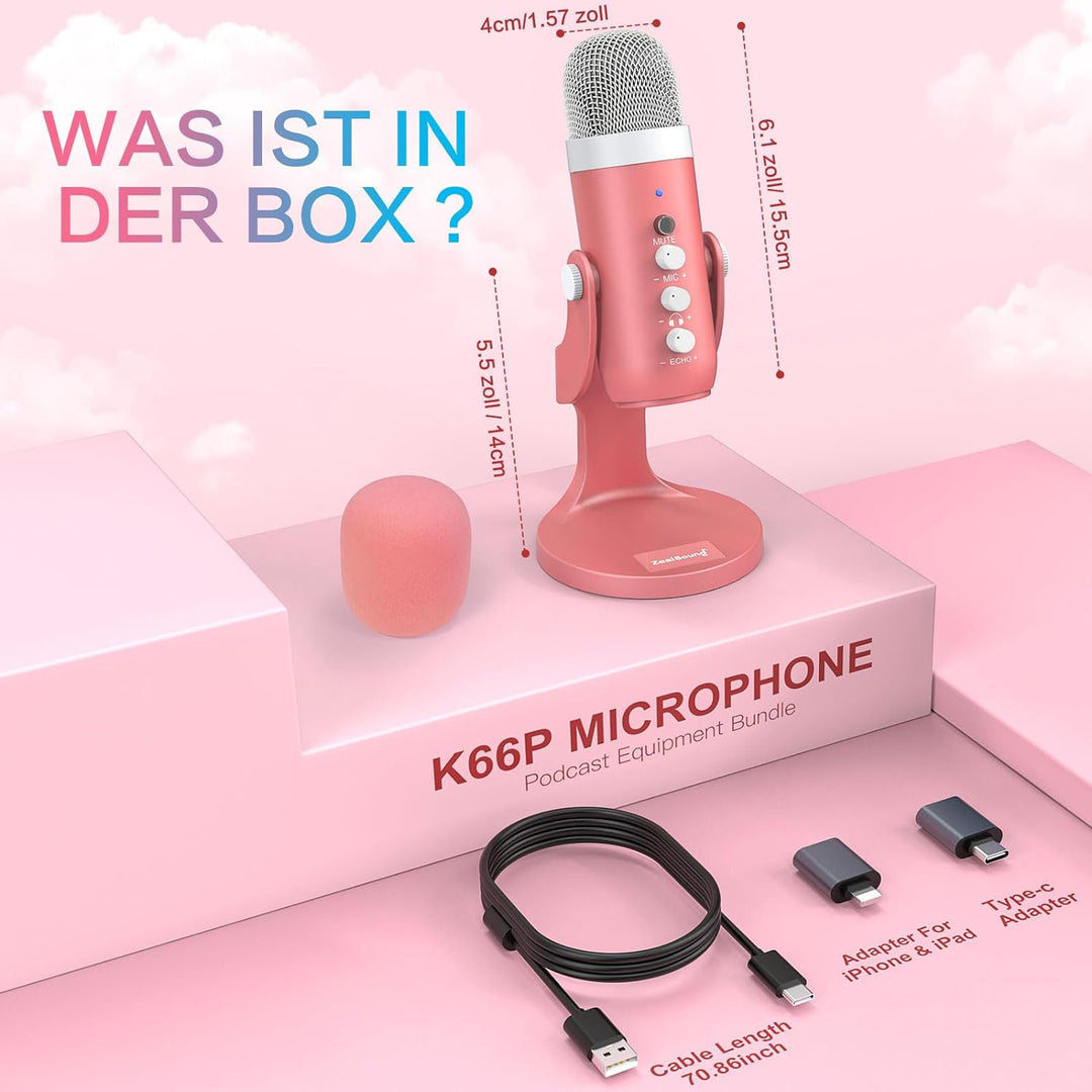 zealsound USB Mikrofon, k66 Gaming Mikrofon für Handy, PC, PS4&amp;5, Kardioid Studio Kondensatormikrofo