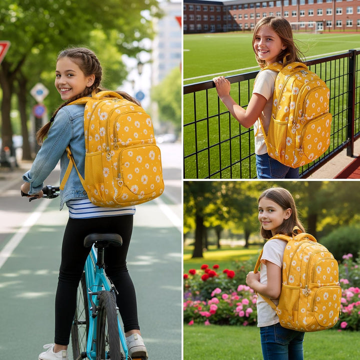 Schulrucksack Mädchen Teenager Damen Schultasche Rucksack Set Gänseblümchen Schulranzen für Mädchen
