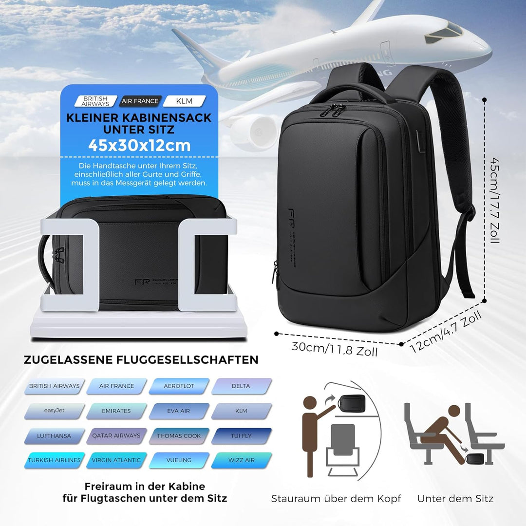 FENRUIEN Laptop Rucksack 15.6 Zoll Business Reise Backpack 16L 1800D Laptop Tasche für Herren Damen