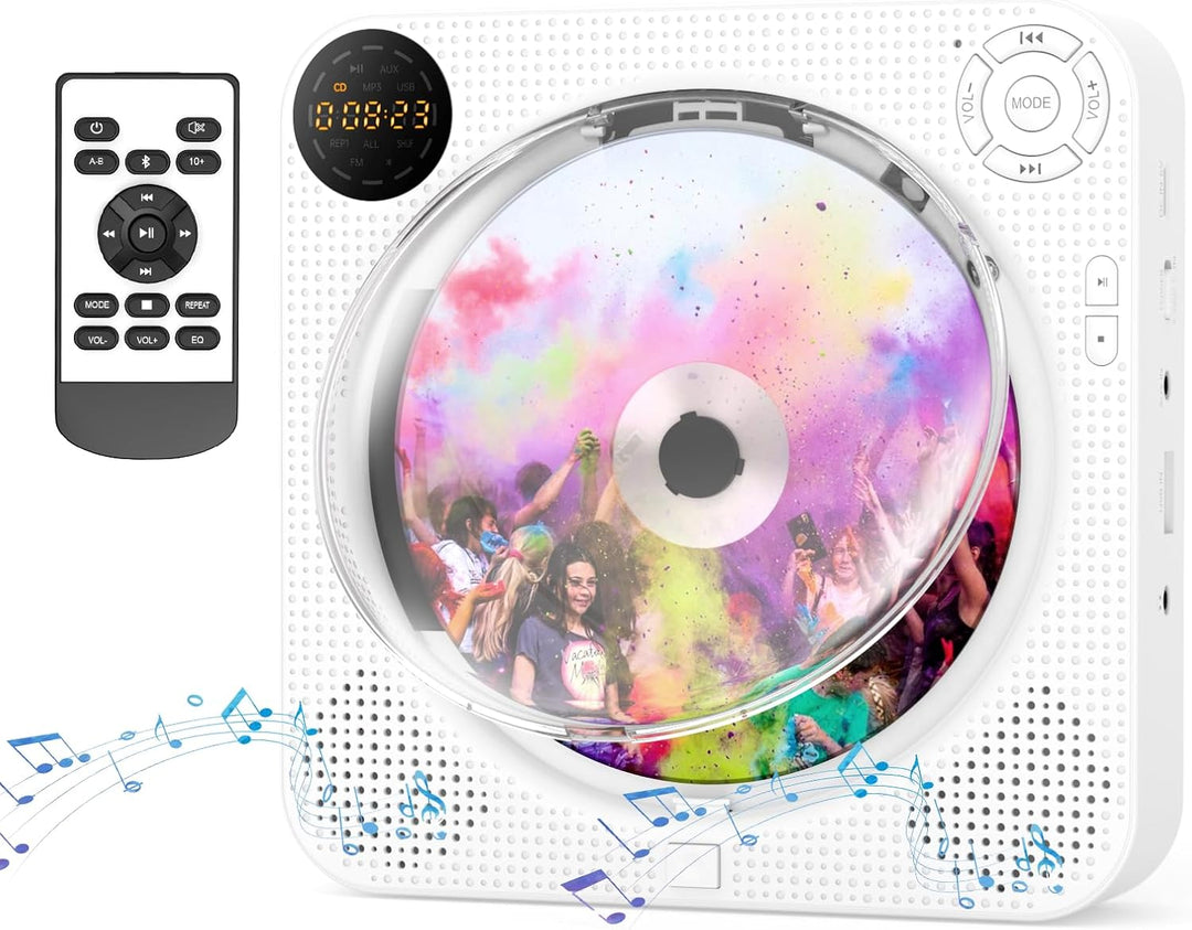 DESOBRY CD Player Bluetooth mit HiFi Lautsprechern, UKW-Radio Boombox mit Fernbedienung, LED Bildsch