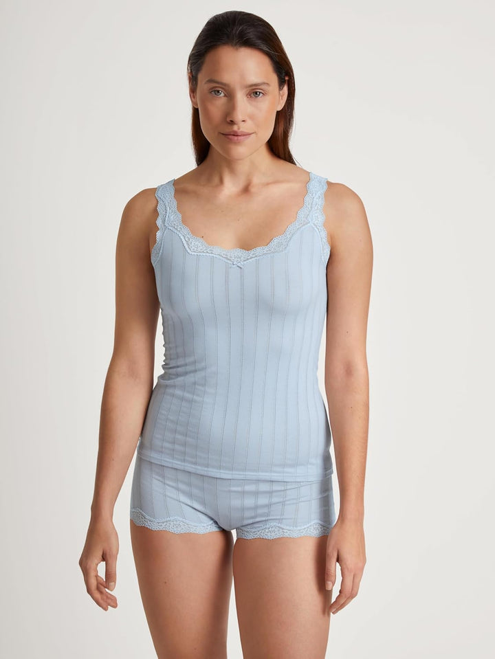 CALIDA Etude Toujours Tank Top Damen, mit Swiss+Cotton-Gütesiegel, edle Nadelstreifen-Optik, mit Spi