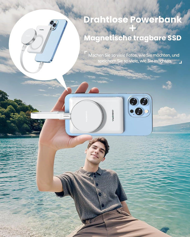 DIGIERA Dual Magnetic Power Bank, 5000 mAh magnetisches tragbares Ladegerät, DGPB301 PD 15 W kabello