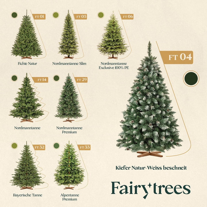 FairyTrees Weihnachtsbaum künstlich 180cm Kiefer mit Christbaum Holzständer | Tannenbaum künstlich m