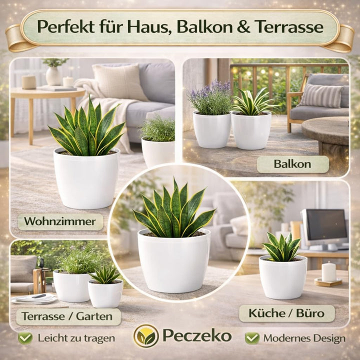 PECZEKO Glänzende Blumentöpfe - Deko Pflanztopf für Blumen &amp; Kräuter - Langlebige &amp; leichte runde Ku
