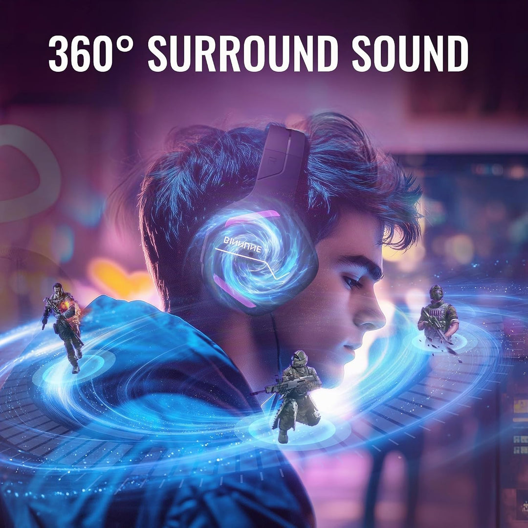 BINNUNE Gaming Headset, Wireless Headset für PS4 PS5 PC PlayStation 4 5, Gaming Kopfhörer mit Mikrof