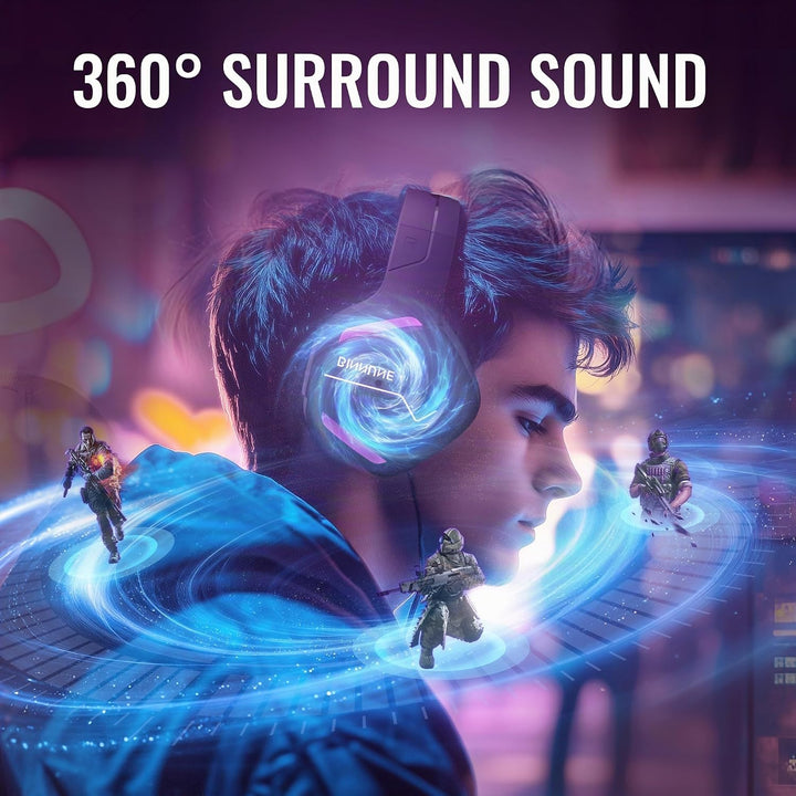 BINNUNE Gaming Headset, Wireless Headset für PS4 PS5 PC PlayStation 4 5, Gaming Kopfhörer mit Mikrof