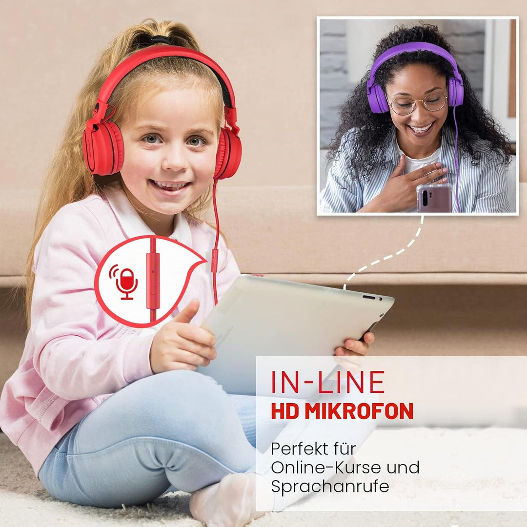 Rockpapa 952 Kinder Kopfhörer mit Kabel, Kopfhörer Kinder Mädchen, HD Mikrofon, Klinke 3.5 mm, Faltb