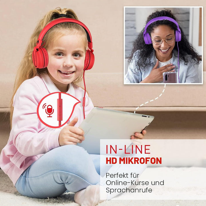 Rockpapa 952 Kinder Kopfhörer mit Kabel, Kopfhörer Kinder Mädchen, HD Mikrofon, Klinke 3.5 mm, Faltb