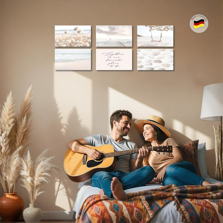 Novart Set Wandbilder - KEIN EXTRA RAHMEN BENÖTIGT - Wohnzimmer Schlafzimmer - Bilder Modern Strand