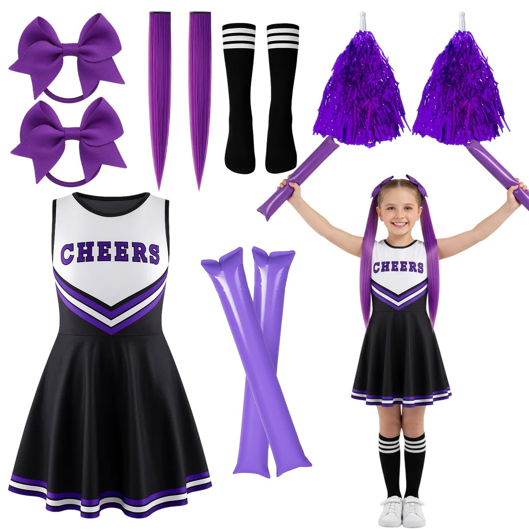 Cheerleader Kostüm Kinder, Cheerleading Outfit, 10 Stück Faschingskostüme Kinder für Komplettes Set