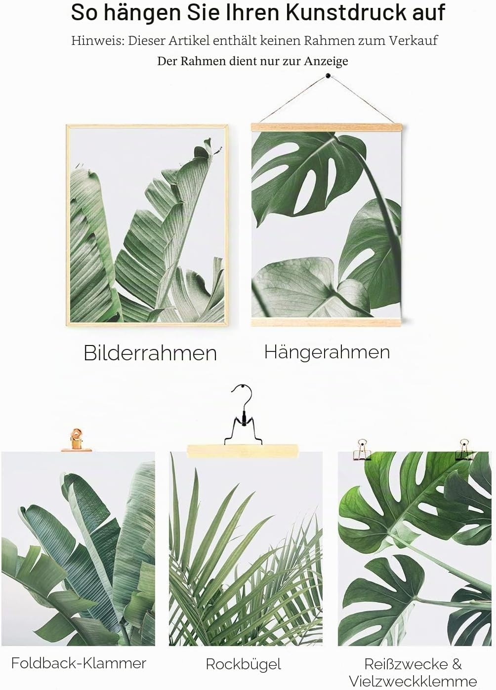 HoozGee Botanische Wandkunstdrucke Set mit 6 tropischen Blättern Dekor Pflanze Blatt Wandkunst Leinw