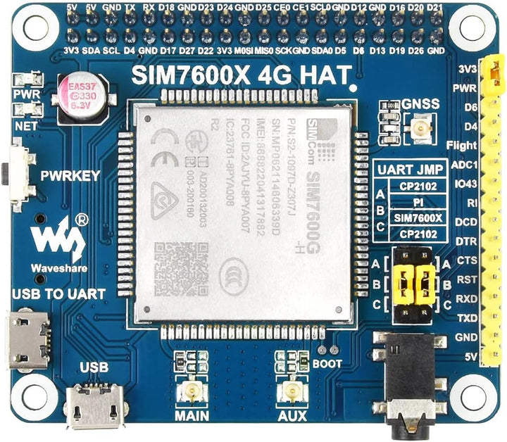 Waveshare 4G/3G/2G/GSM/GPRS/GNSS HAT for Raspberry Pi Jetson Nano Based on SIM7600G-H Supports LTE C