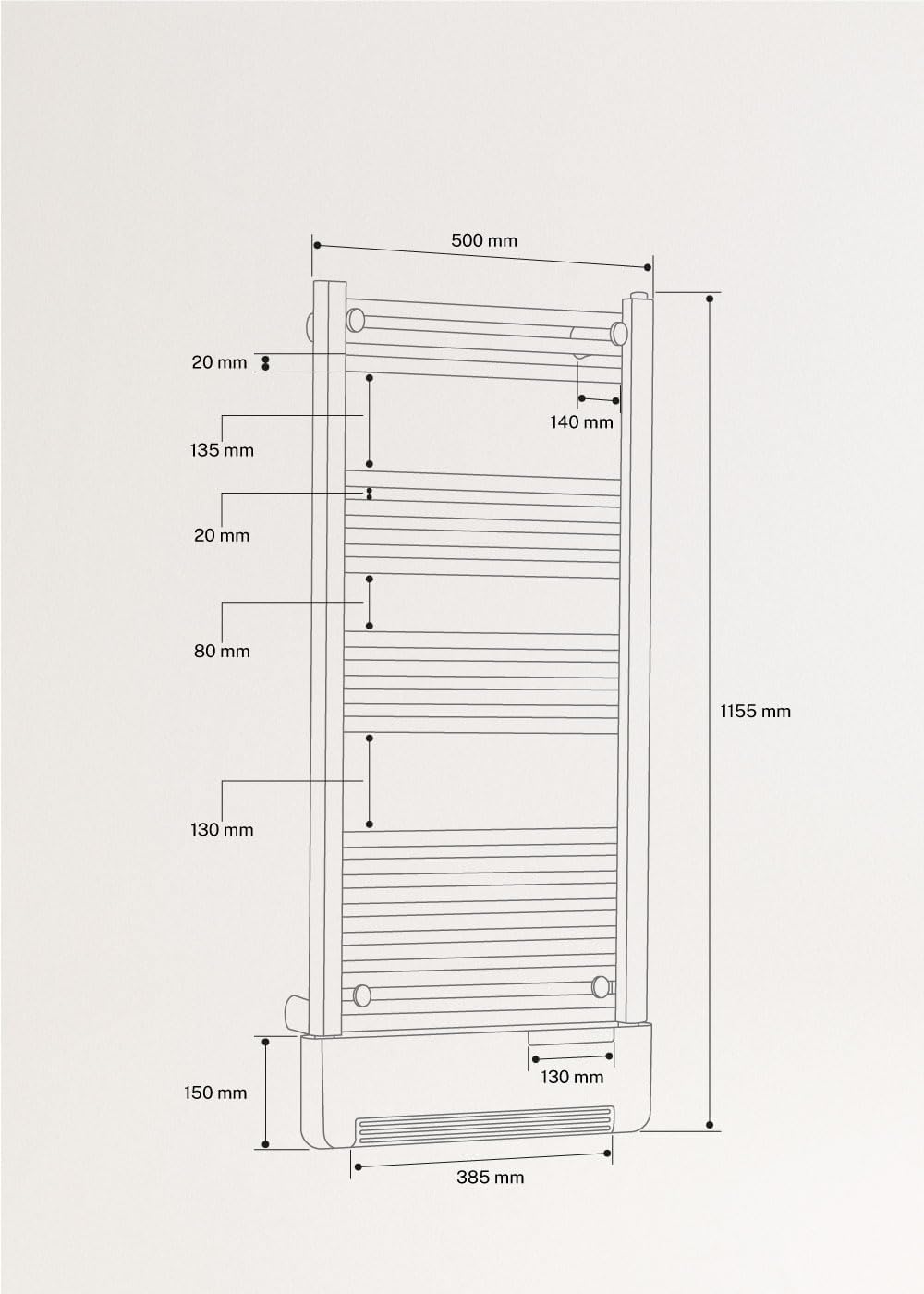 CREATE / WARM Towel Advance/Elektrischer Heizkörper mit Handtuchwärmer und WLAN, Schwarz / 51,5x11x1
