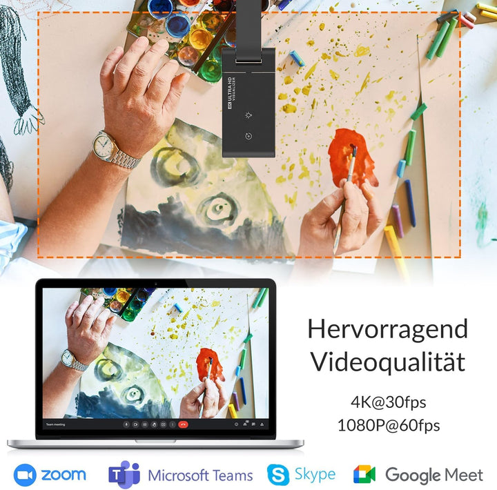Innex DC500, Tragbare 13MP 4K USB Dokumentenkamera und Webcam, Rauschunterdrückungsmikrofon, Dualer