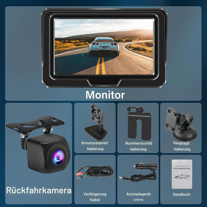 AHD 1080P Kabel Rückfahrkamera Kit, Rückfahrkamera mit 4,3" LCD Monitor, IP68 Wasserdicht Auto Ruckf