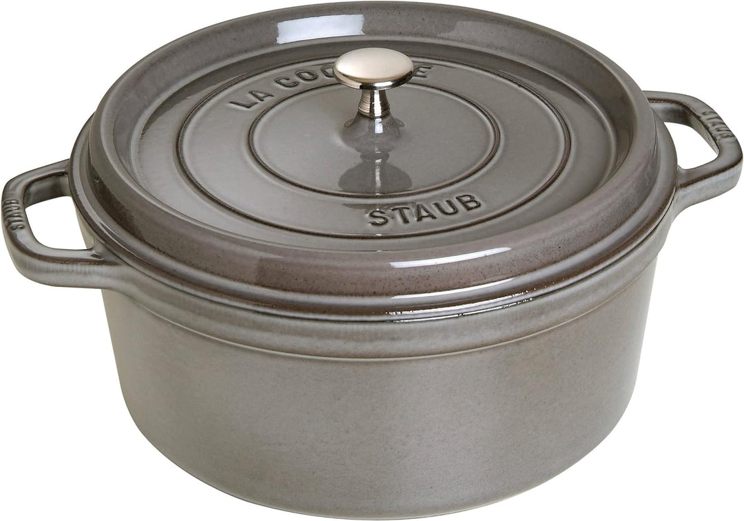STAUB Gusseisen Bräter/Cocotte, Rund 28 cm, 6,7 L, Aromaregen Funktion, Für alle Herdarten geeignet,