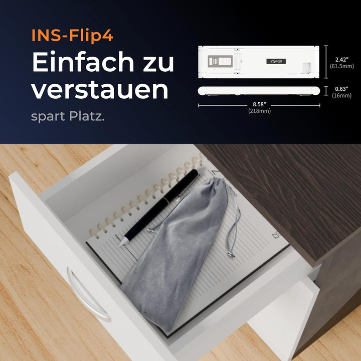 INS-Flip 4 4K USB Dokumentenkamera/Webcam – 13MP Ultra HD, faltbares Design, Autofokus, Mikrofon, LE