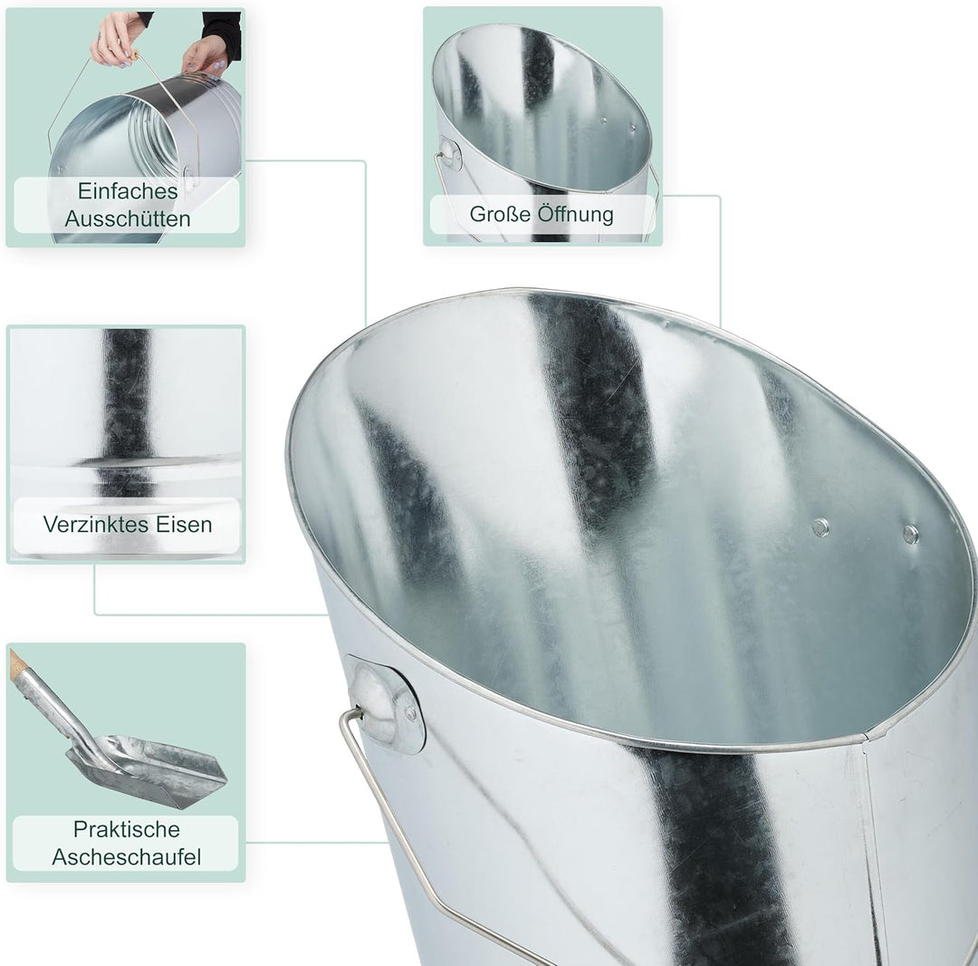 Relaxdays Kohleneimer, Schaufel, 10 Liter, Kohle, Pellets, Briketts, Kaminzubehör, Ascheeimer mit He