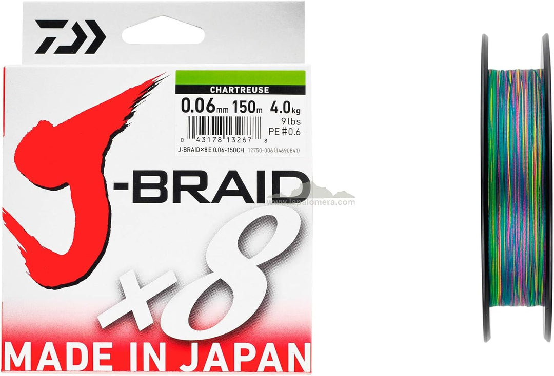 Daiwa J-Braid X8, 0.16mm, 9.0kg / 20.0lbs, 300m, multicolour, rund geflochtene Angelschnur