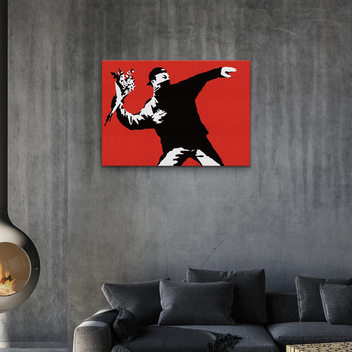 Giallobus - Gemälde - Banksy - - Standardleinwand - 100x70-13 - Roter Blumenkrug - Bereit zum Aufhän