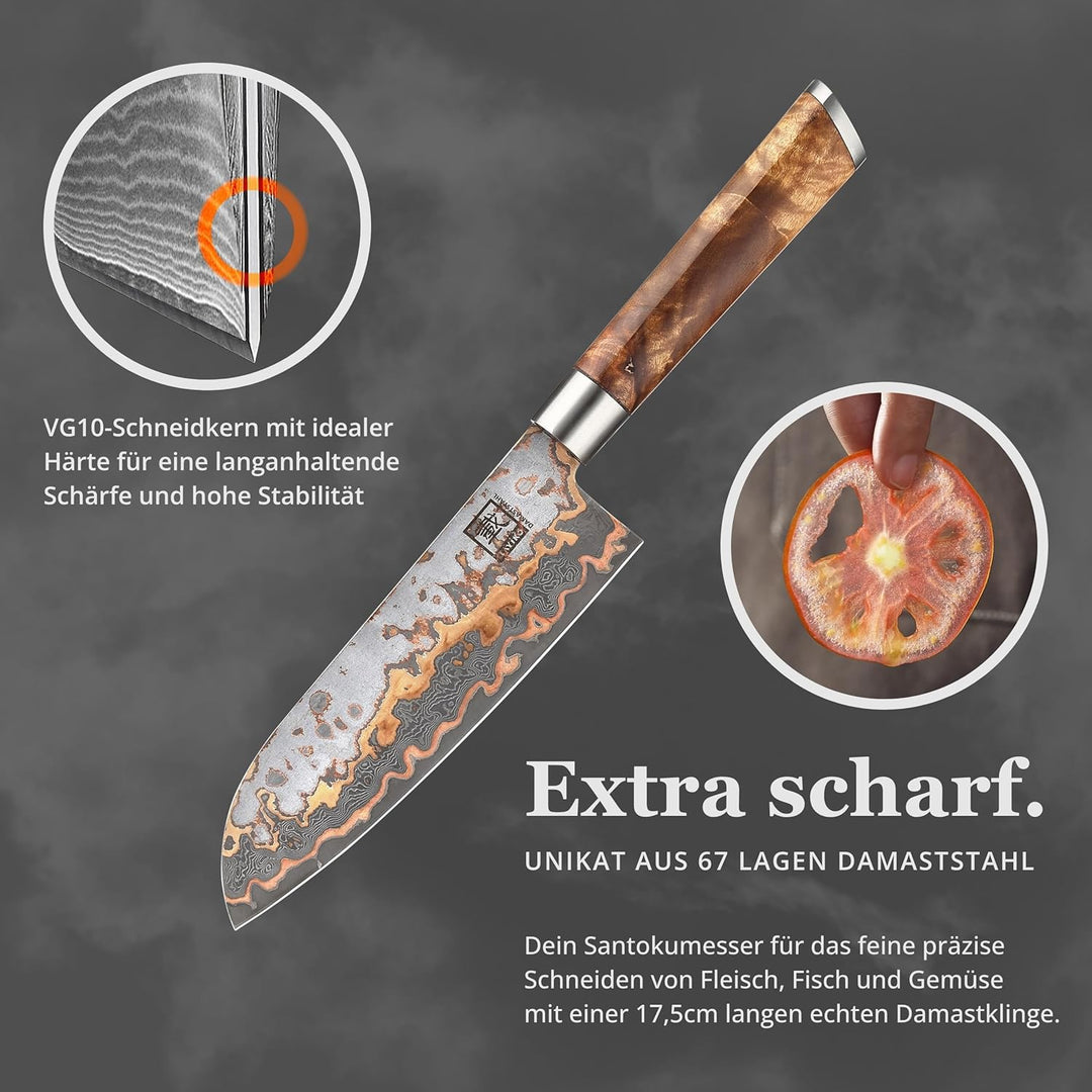 zayiko MysticMagma Damastmesser Santoku I Chefmesser mit 17,5 cm Klinge gefertigt aus 67 Lagen Damas