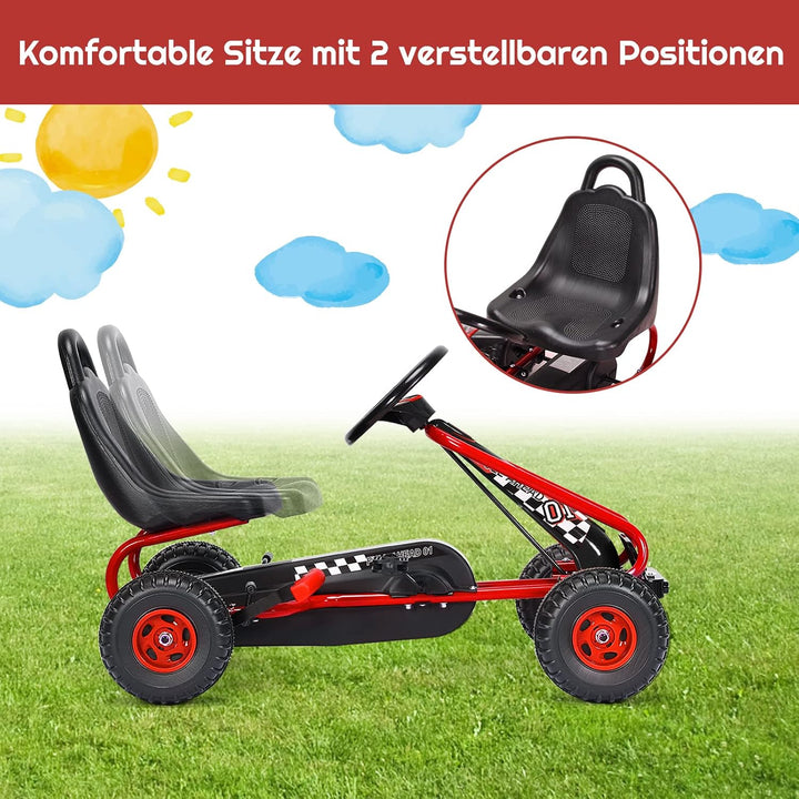 DREAMADE Gokart mit Handbremse & verstellbarem Sitz, Tretauto Tretfahrzeug mit geschlossenem Kettenk