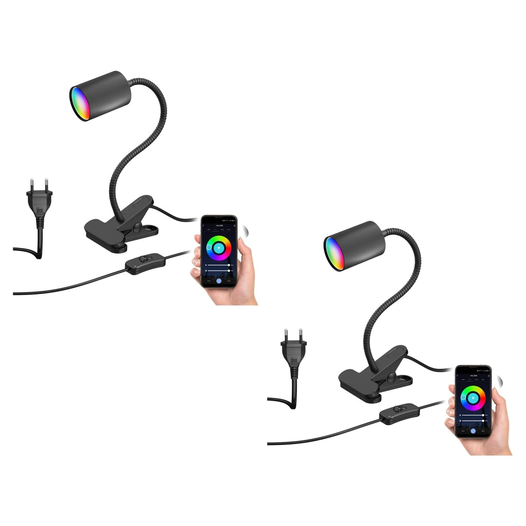 ledscom.de 2x Klemmleuchte WAIKA mit Schwanenhals und Schalter schwarz matt, inkl. Smart Home RGBW G