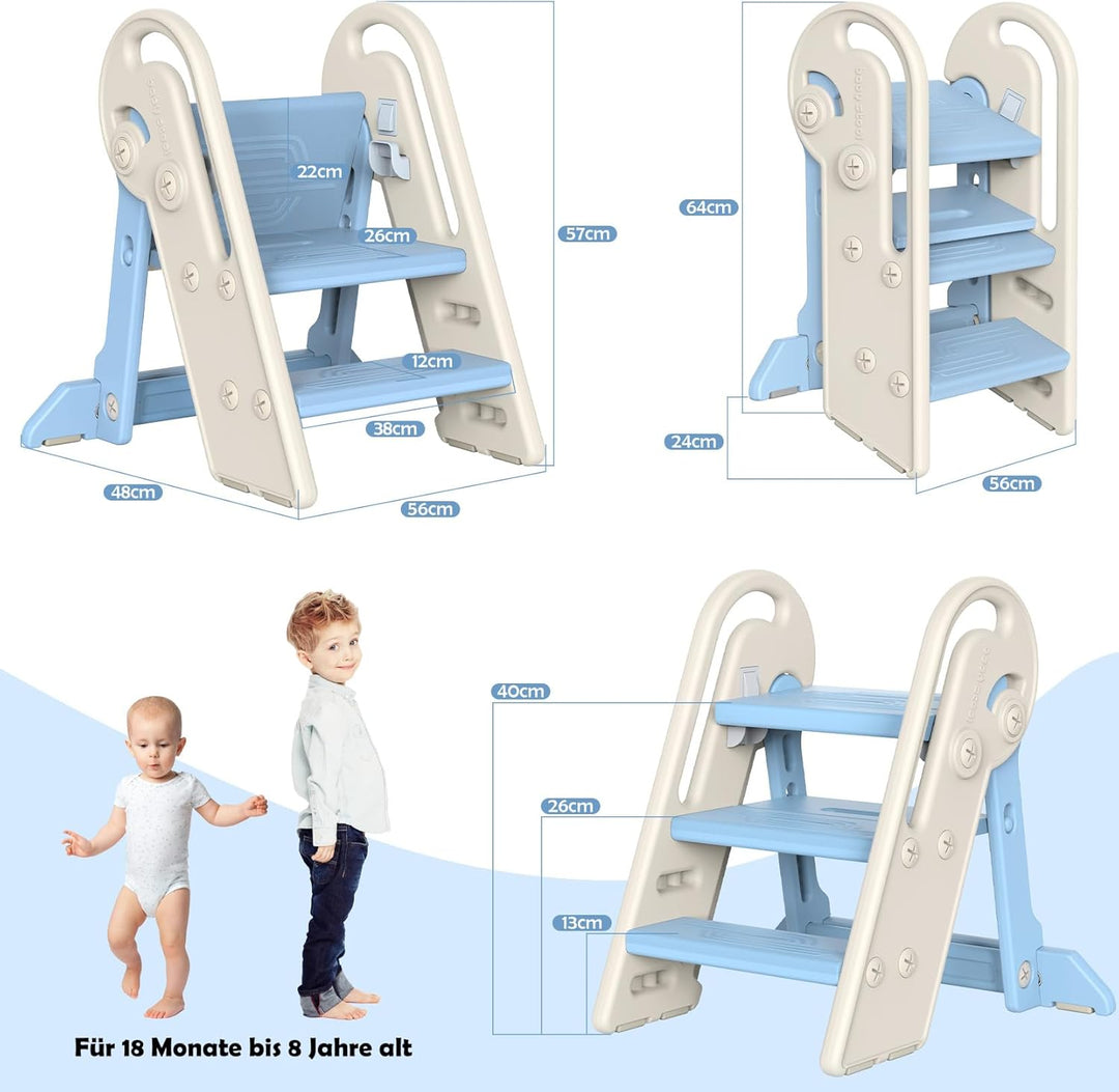 Onasti Tritthocker Kinder, Höhenverstellbar 3 Stufen Hocker Kinder, Trittschemel für Baby mit Handha