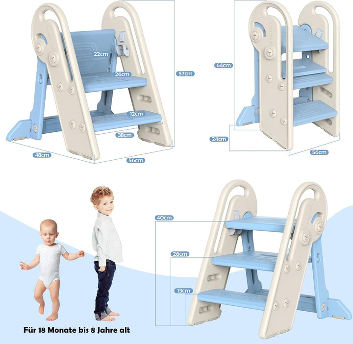 Onasti Tritthocker Kinder, Höhenverstellbar 3 Stufen Hocker Kinder, Trittschemel für Baby mit Handha