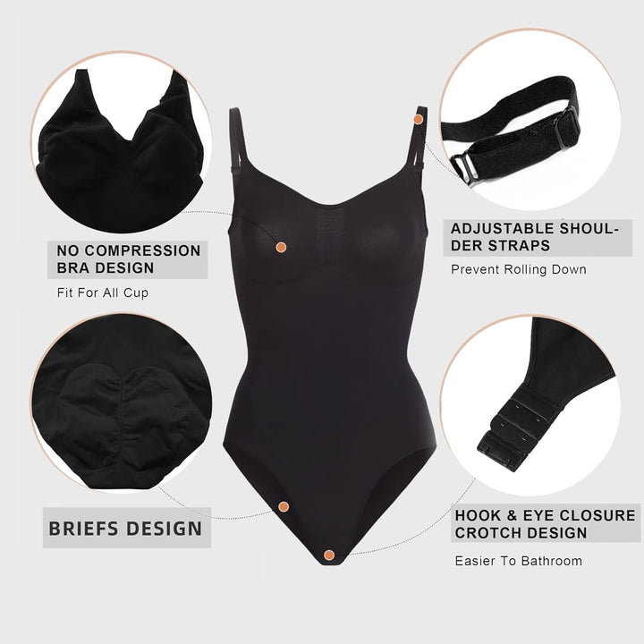 YIANNA Shapewear Damen Bauchweg Body Shaper Tanga Formender Bodysuit Shaping Miederbody mit Verstell