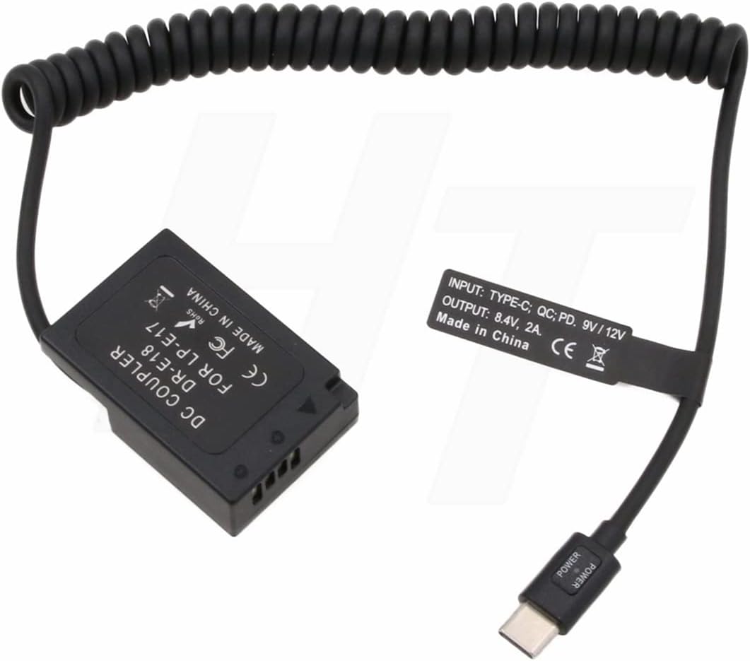 HangTon USB C auf LP-E17 Dummy Akku für Canon EOS R8 T6s T6i T7i 8000D X8i SL2 Kamera 9V/12V PD DR-E