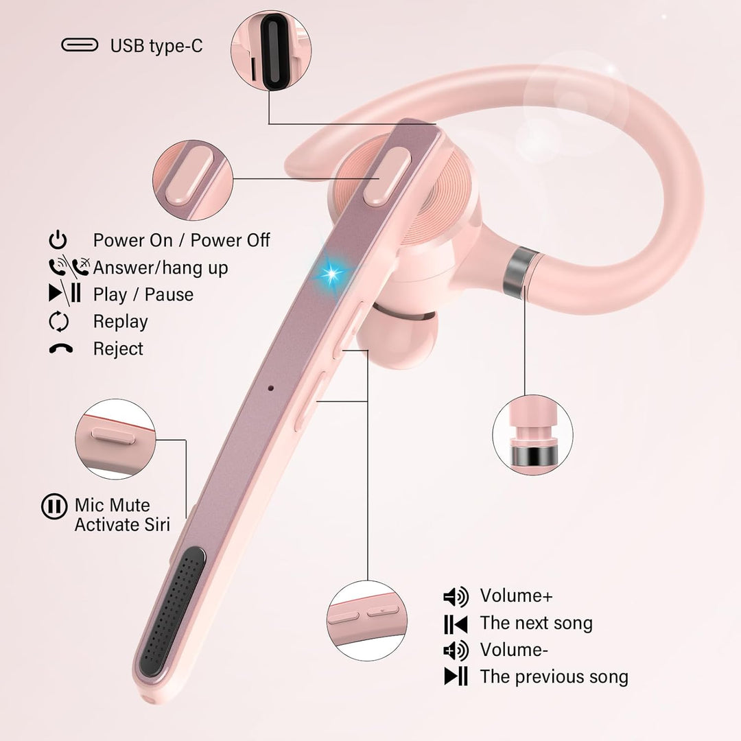 Bluetooth Headset V5.3, Wireless Freisprech Telefon mit CVC 8.0/ENC Dual Mic, APTX, Mute Zwei-Geräte