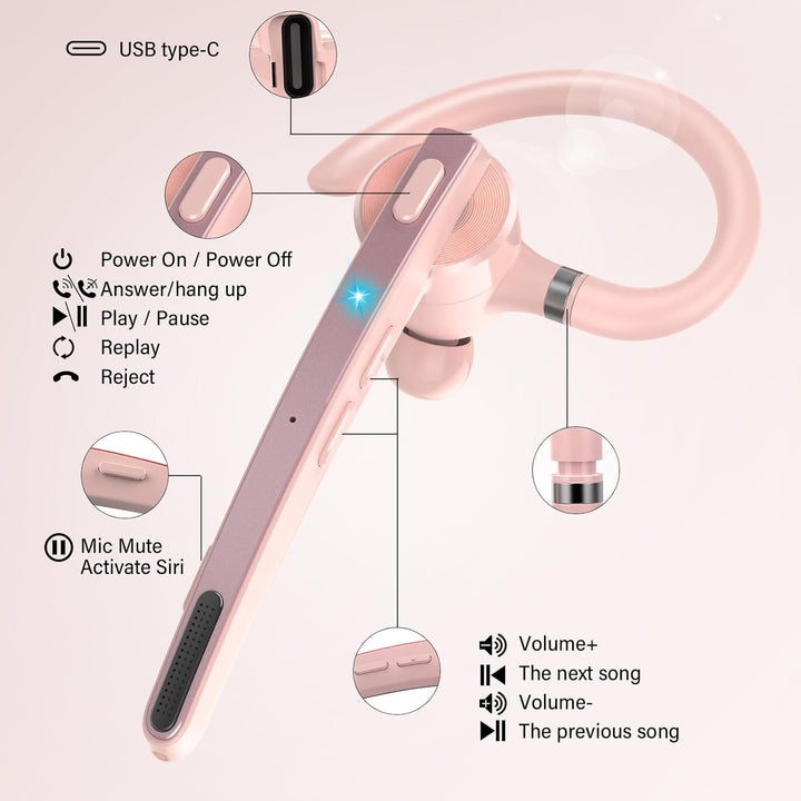 Bluetooth Headset V5.3, Wireless Freisprech Telefon mit CVC 8.0/ENC Dual Mic, APTX, Mute Zwei-Geräte