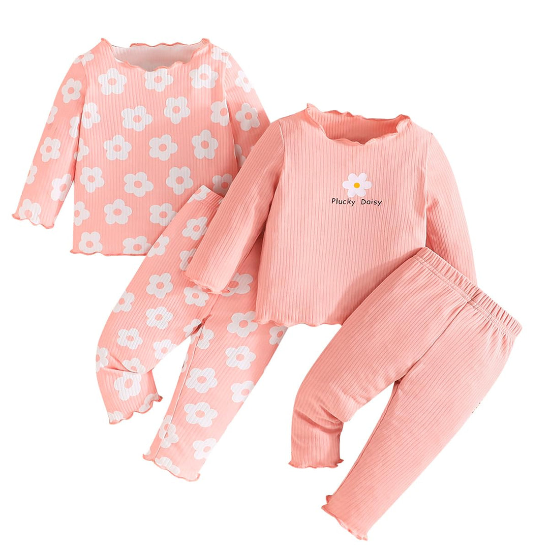 Kleinkind Baby Mädchen kleidung Set Rüschen Gerippte Kurzarm/Langarm T-Shirt Tops + Shorts Hosen 4Pc