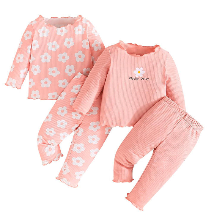 Kleinkind Baby Mädchen kleidung Set Rüschen Gerippte Kurzarm/Langarm T-Shirt Tops + Shorts Hosen 4Pc
