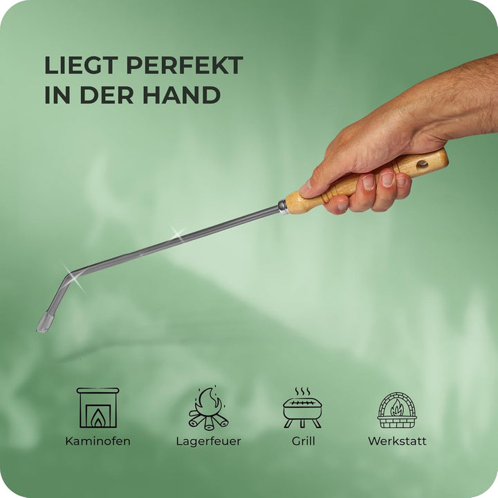 Kaminzubehör Set aus Stocheisen Aschenkratzer mit Holzgriff Kaminbesteck Schüreisen Schürhaken Glutk